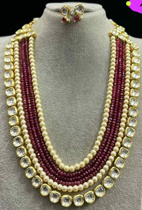 Kundan pearl onyx beads mala