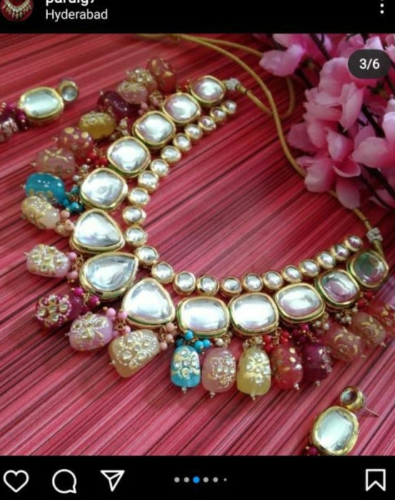Kundan multicolored neckpiece