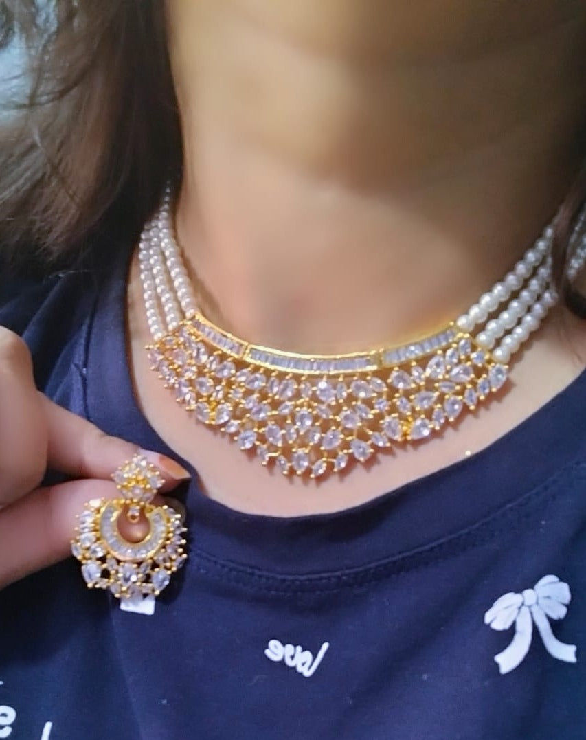 Crystal beads polki neckpiece