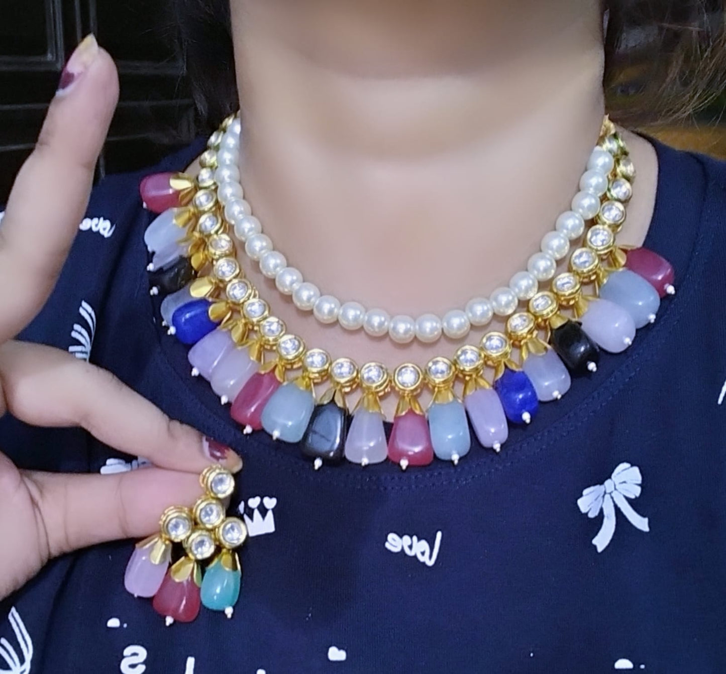 Kundan pearl multicolored beads set