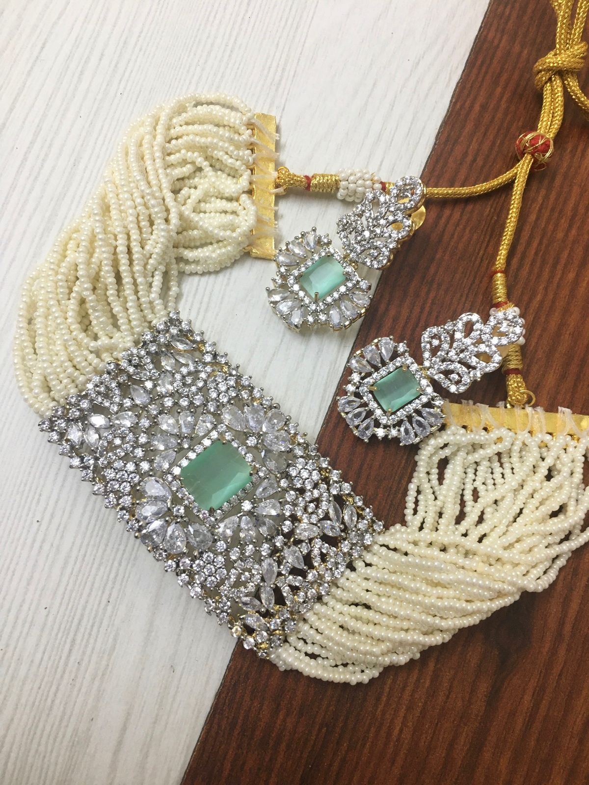 American diamond choker with pearls