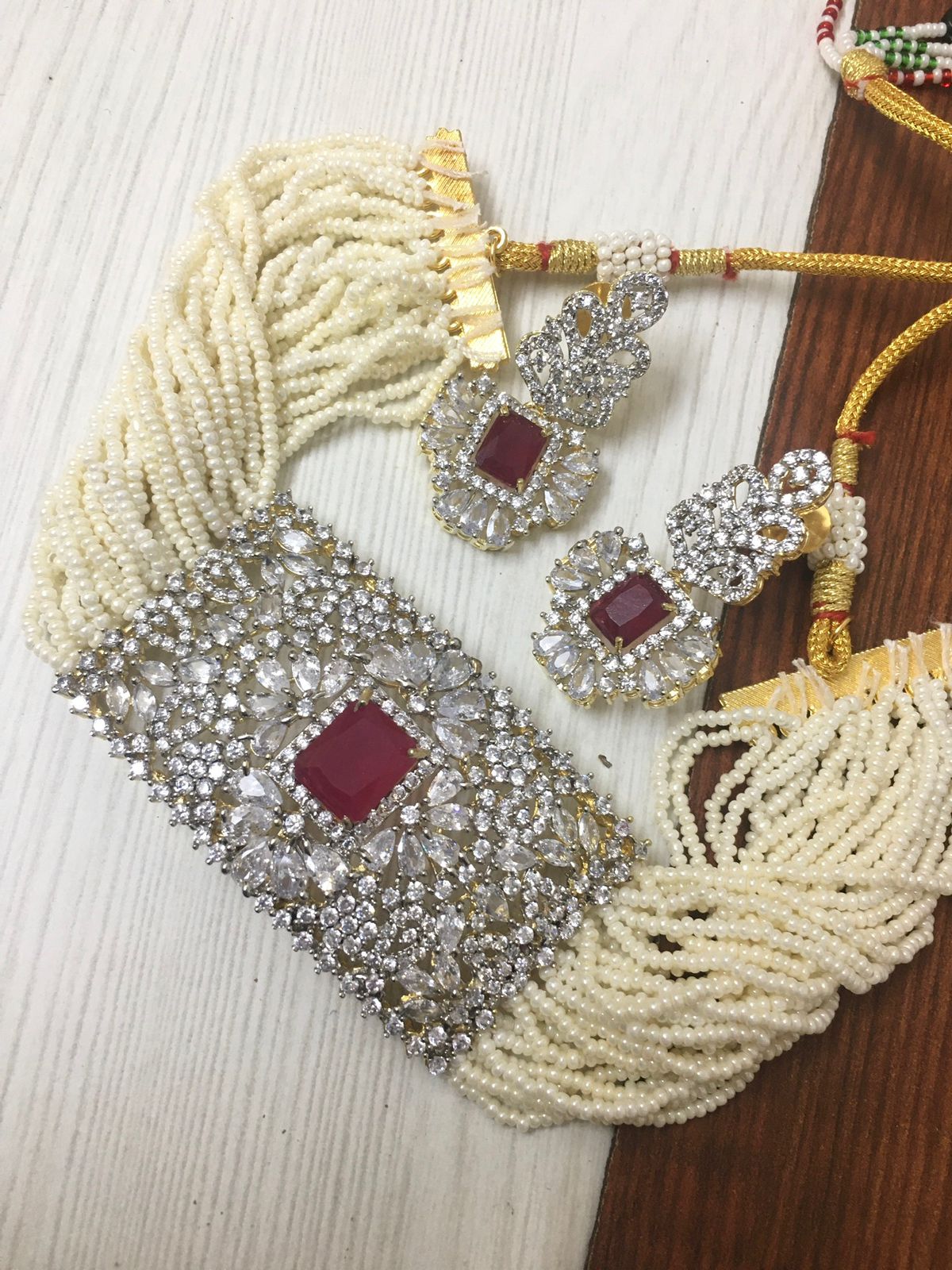American diamond choker with pearls