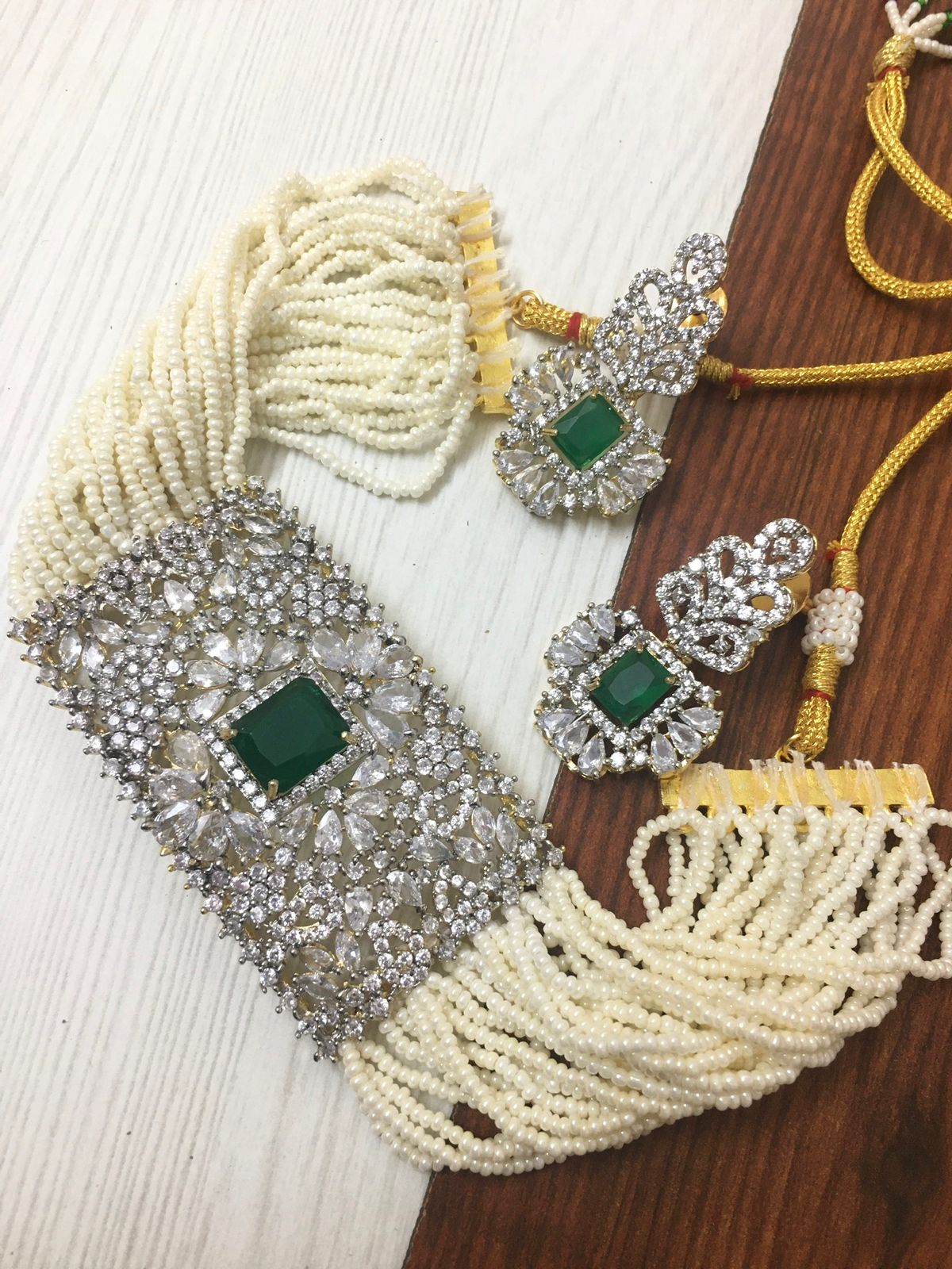 American diamond choker with pearls – vaidika jewellery