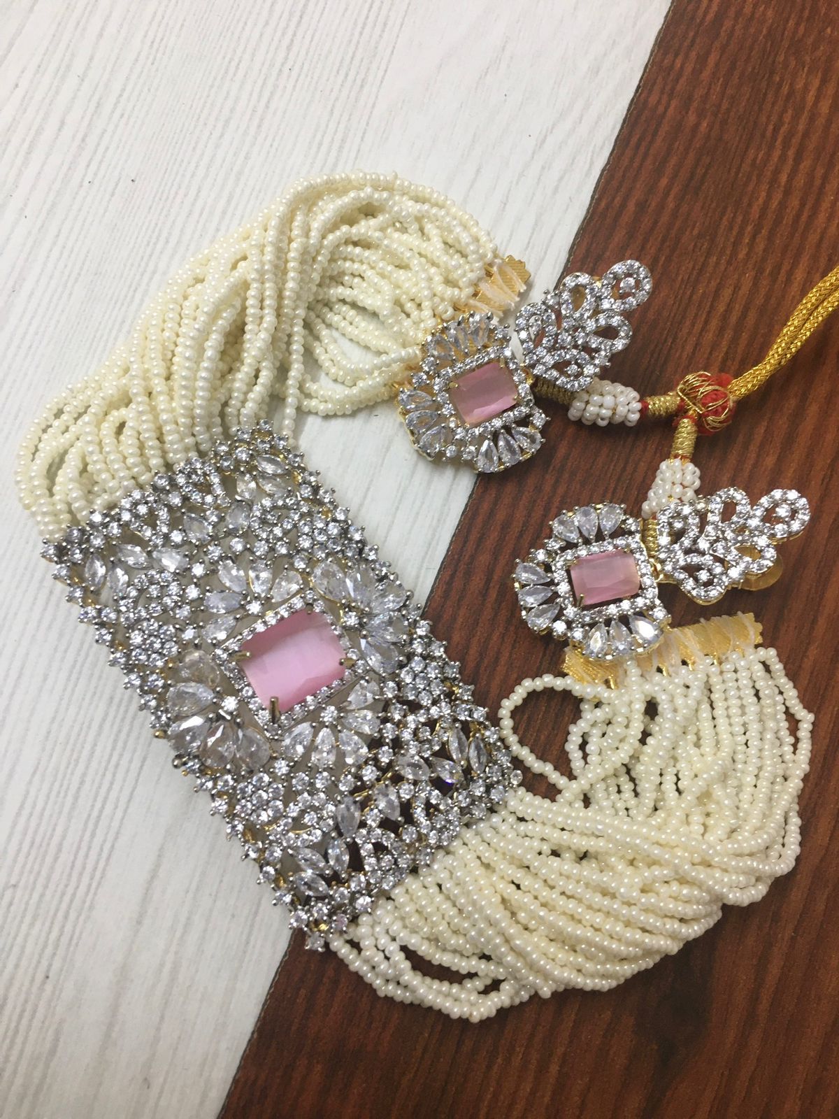 American diamond choker with pearls