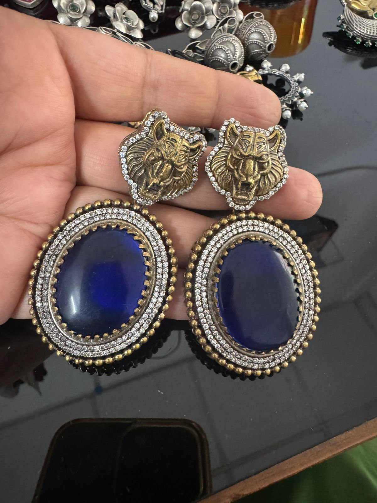 Tarang Blue Monalisa stone Earrings