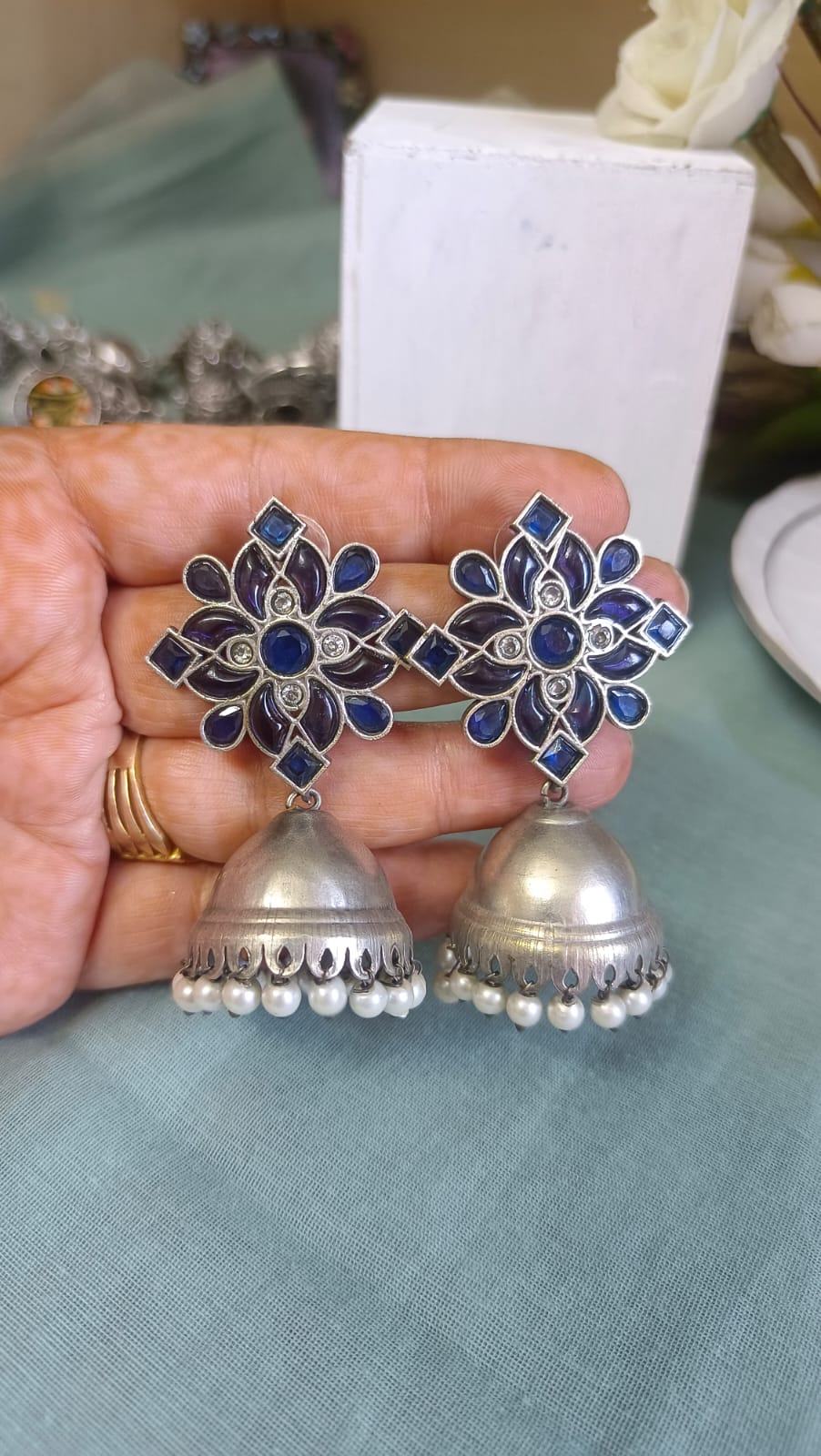 Silver Replica Pushpika Jhumkas 2.0