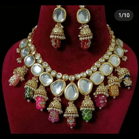 Kundan tanjore beads jumki neckpiece