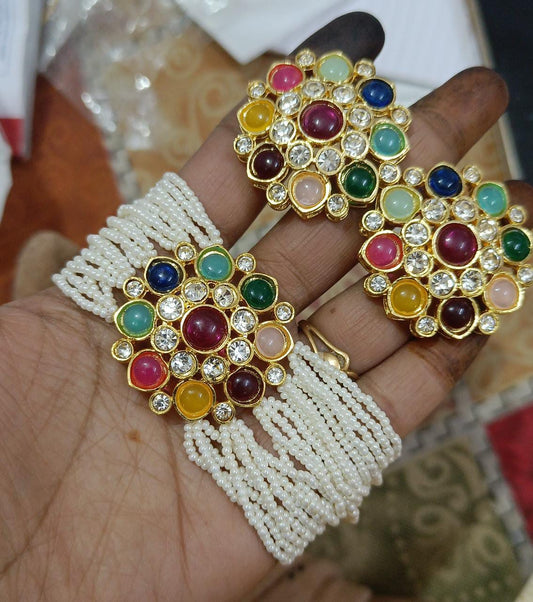 Kundan navratna pearl choker