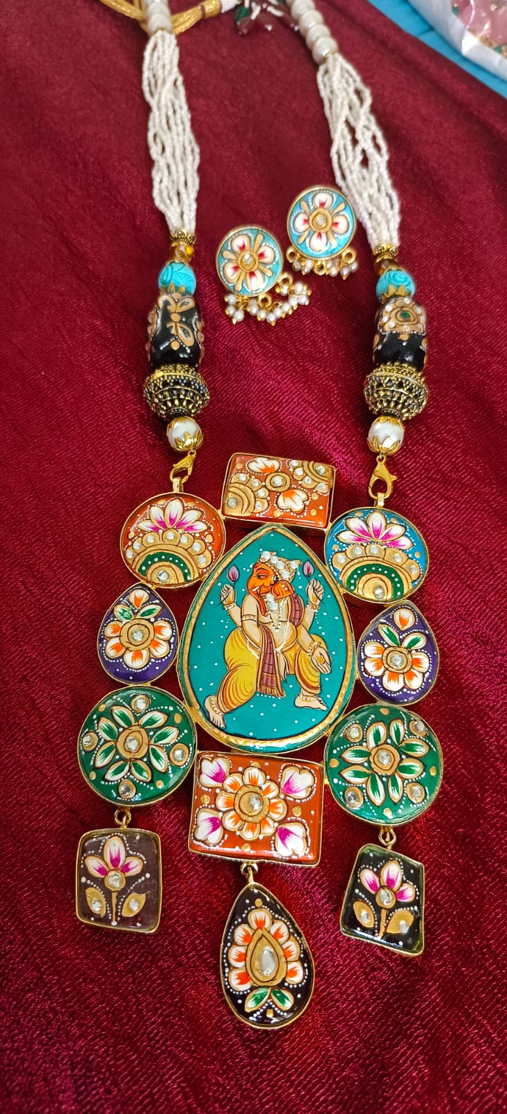 Tanjore ganesh ji neckpiece