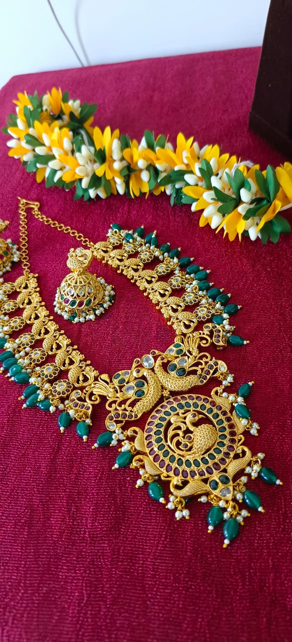 Peacock design golden neckpiece