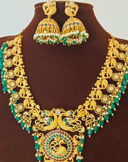 Peacock design golden neckpiece