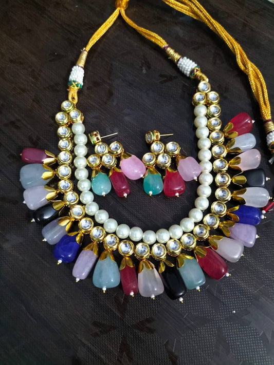 Kundan  pearl multicolored beads set