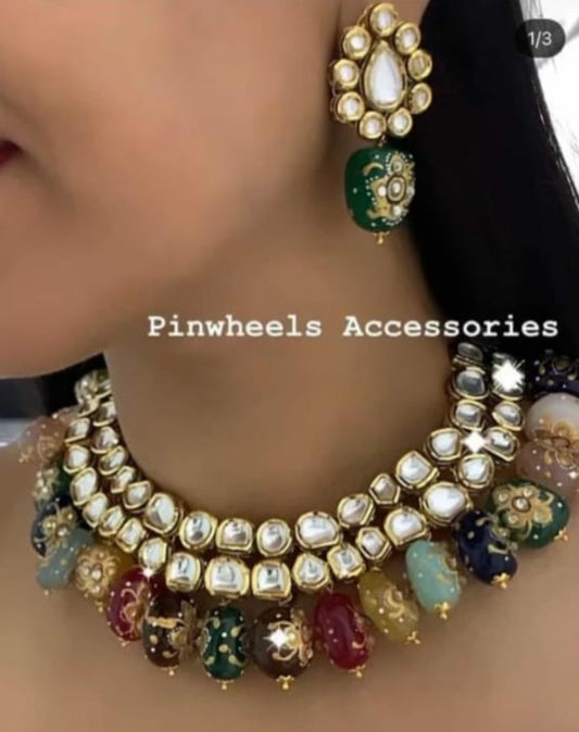 Kundan multicolored neckpiece