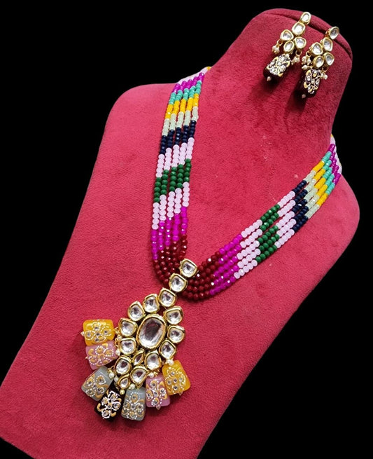 Multicolored beads kundan mala