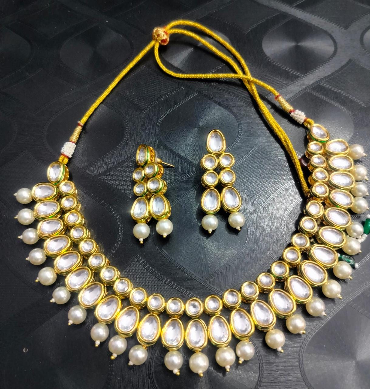 Kundan pearl double line neckpiece1
