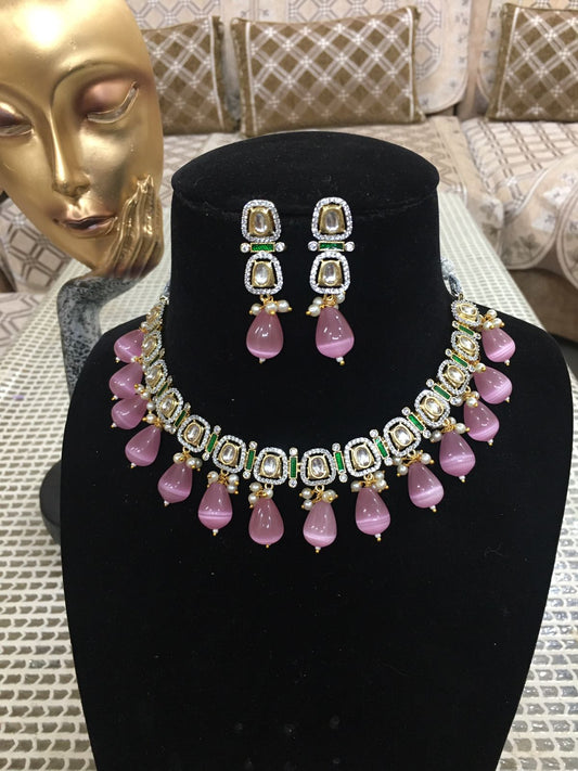 Pink Monalisa  kundan neckpiece