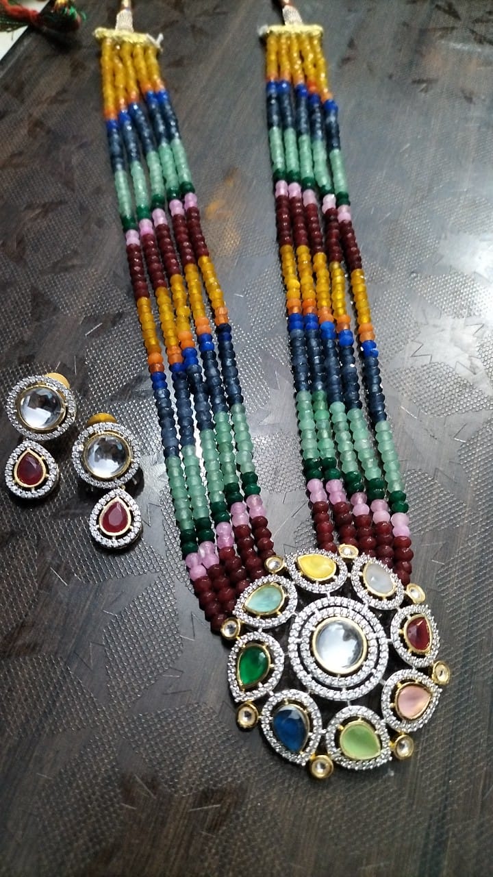 Navratna multicolored mala in semi precious onyx beads