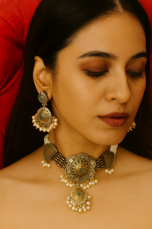 Silver Sunheri choker neckpiece