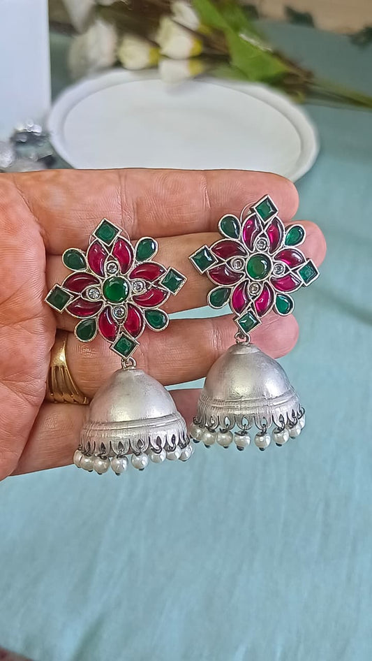 Silver Replica Pushpika Jhumkas