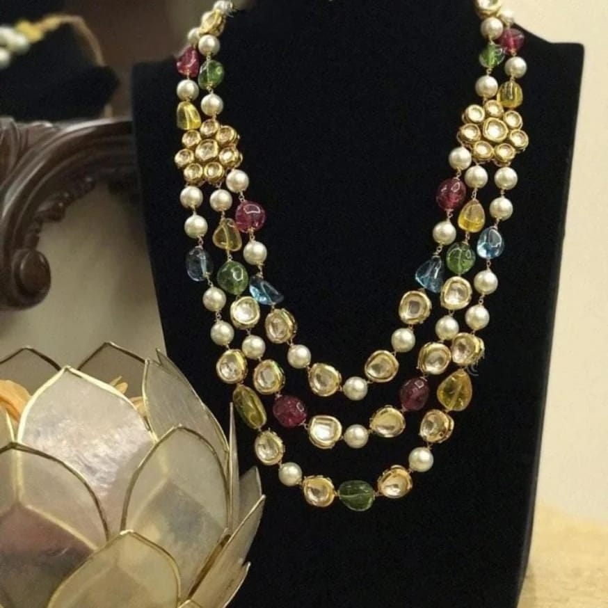 Kundan semi precious muticolored stones neckpiece